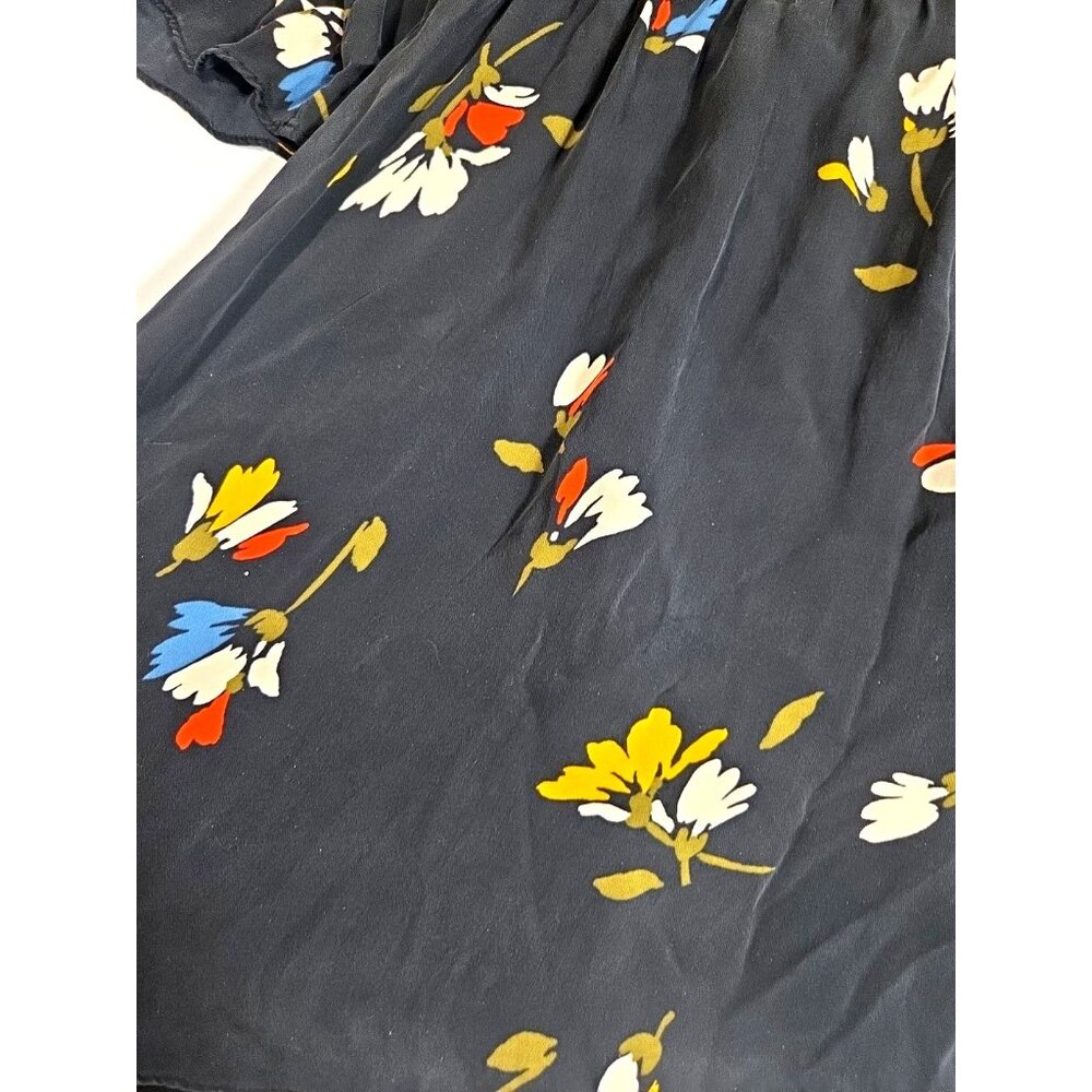 Joie Avari Silk Navy Floral Bell Sleeve Keyhole Mini Dress Sz M Career View 5